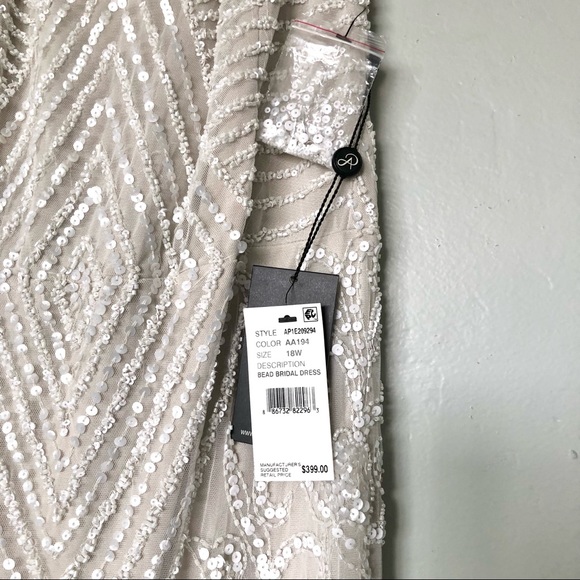 Adrianna Papell Plus Ivory Beaded Embellished Spaghetti Straps Dress - Picture 7 of 10